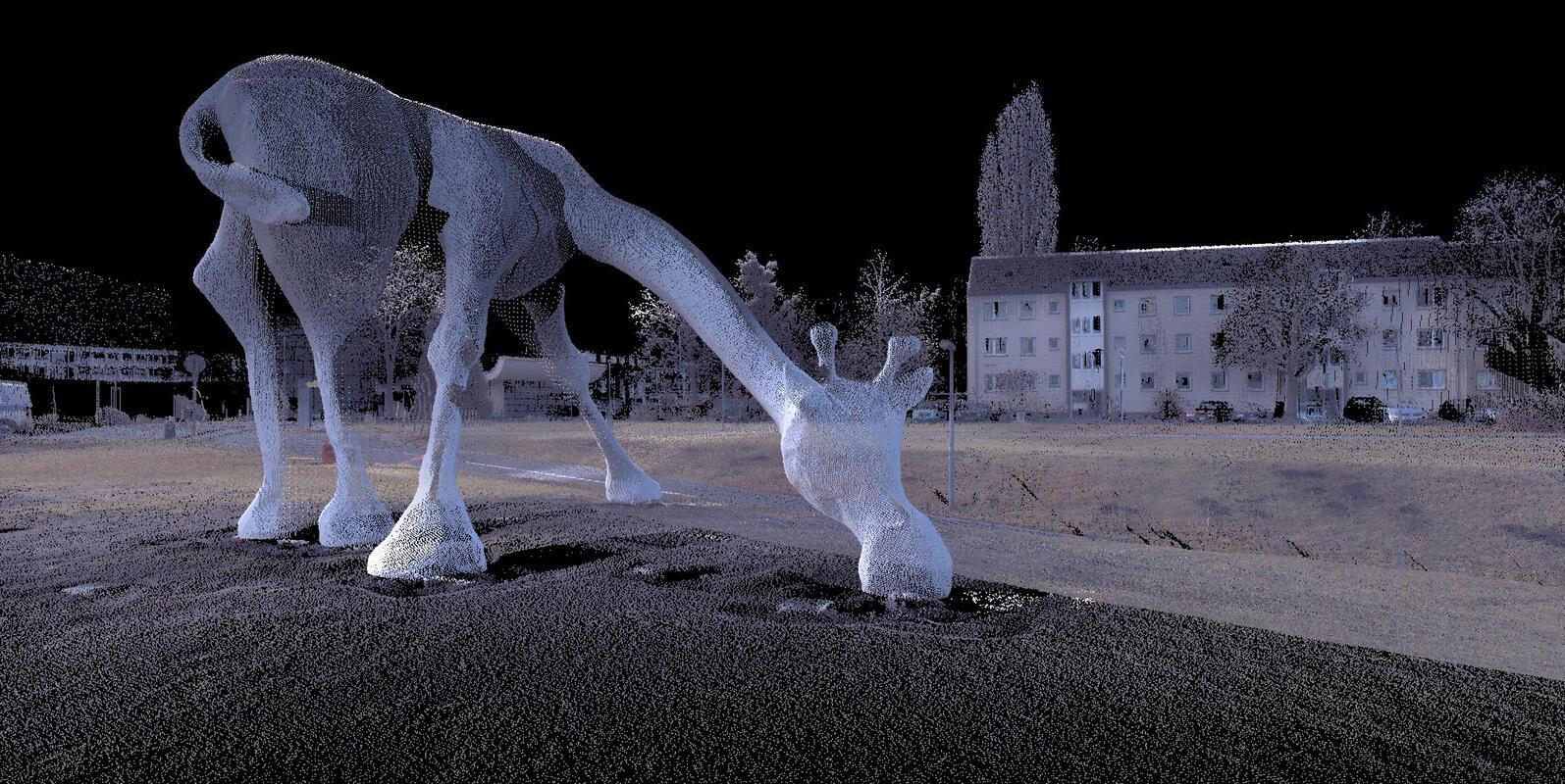 So kann es aussehen: Die „Giraffe“ am Südkopf, nachdem sie mit terrestrischem Laserscanning vermessen wurde. Grafik/Foto: entricon GmbH