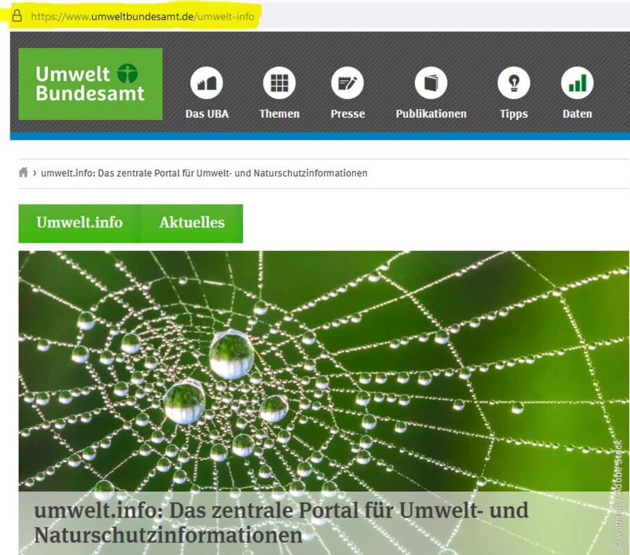 Screenshot der Website "Umwelt.info". (c) Umweltbundesamt